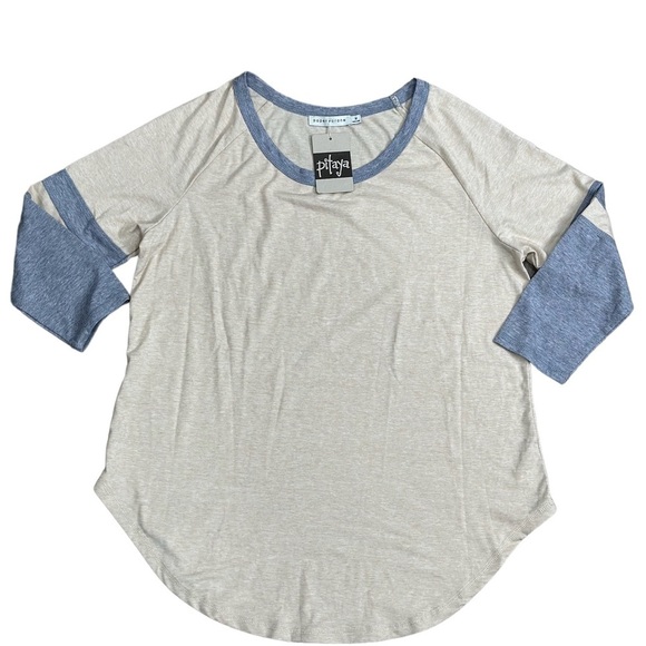 Women's Pitaya Medium 8 - 10 Crewneck Shirt Tan Gray Baseball Tee Raglan Stretch - Picture 3 of 8